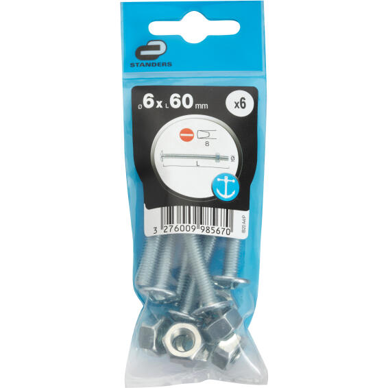 Roofing bolts and nuts 6.0x60mm 6pc standers
