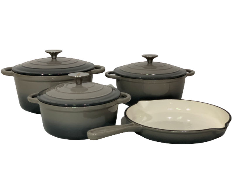 Pot set 7 Piece Cast Iron Grooved Lid - Kitchen Essentials