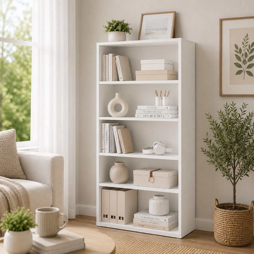 Bragg Shelby 5-Shelf Open Storage Bookcase, 134cm, White