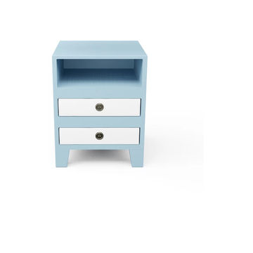 Furnwood Bedside Table Two Drawer Aqua Blue and White
