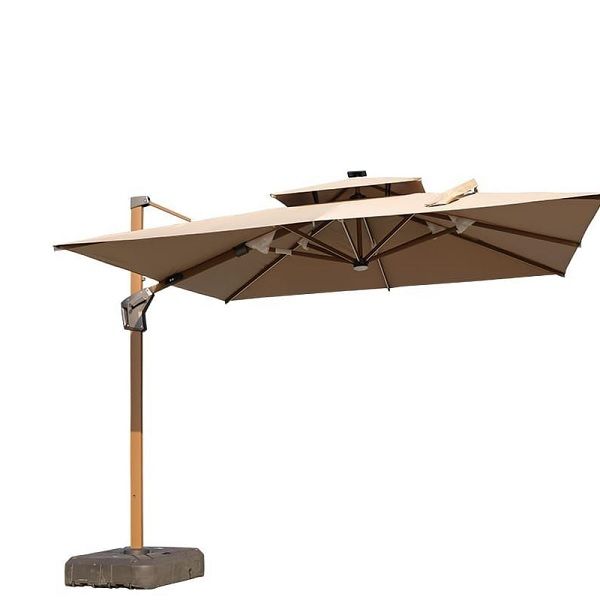 Dual Canopy Cantilever Patio Umbrella with Base – Outdoor Garden Sunshade BY WOODLY