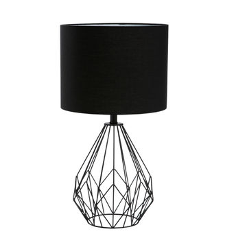 LAMP TABLE-BLK METAL WIRE BASE-BLACK FABRIC SHADE