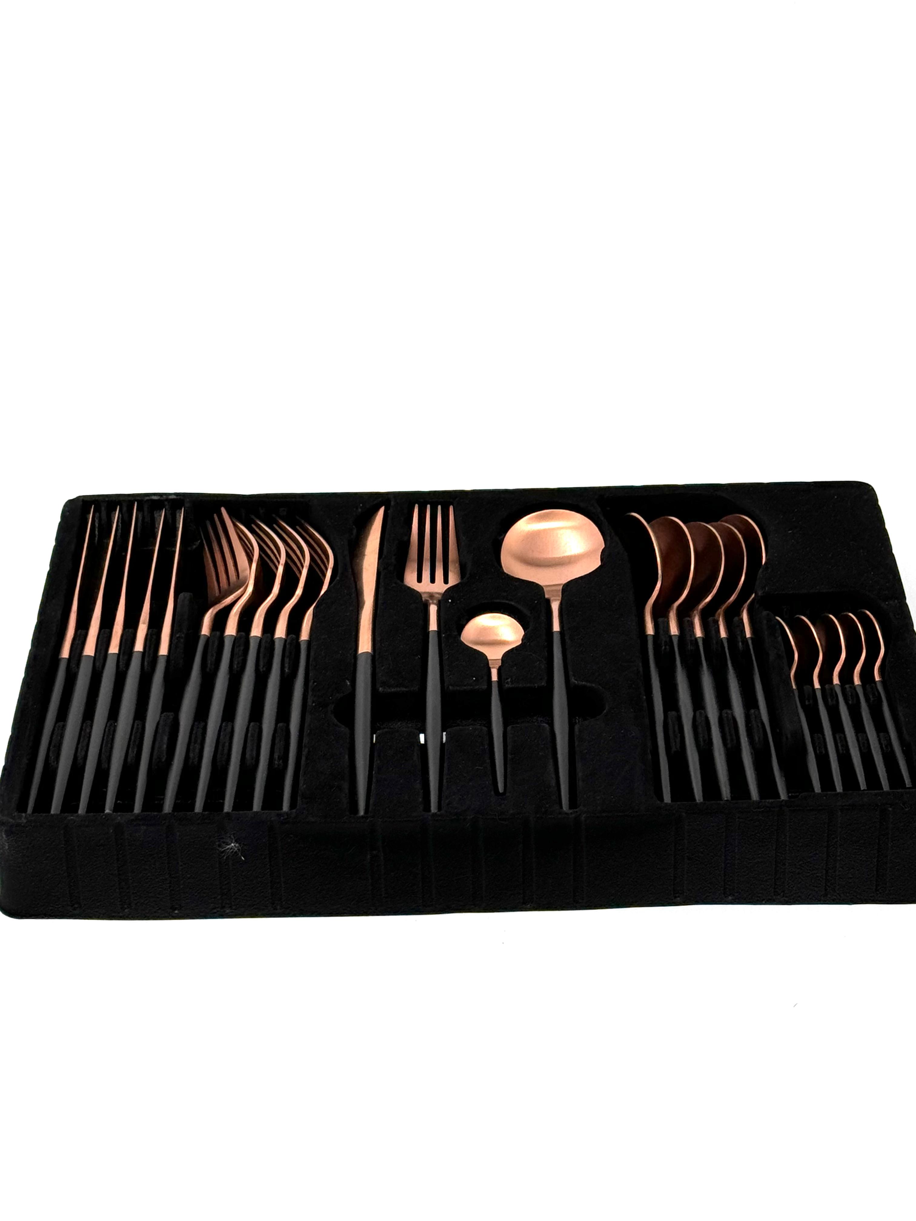 Rose Gold and Black 24 Piece Cutlery Set