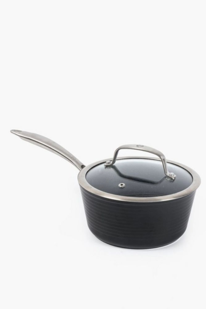 MasterChef Elite 20cm Aluminium Saucepan 1.8L – Forged Non-Stick Pot with Glass Lid