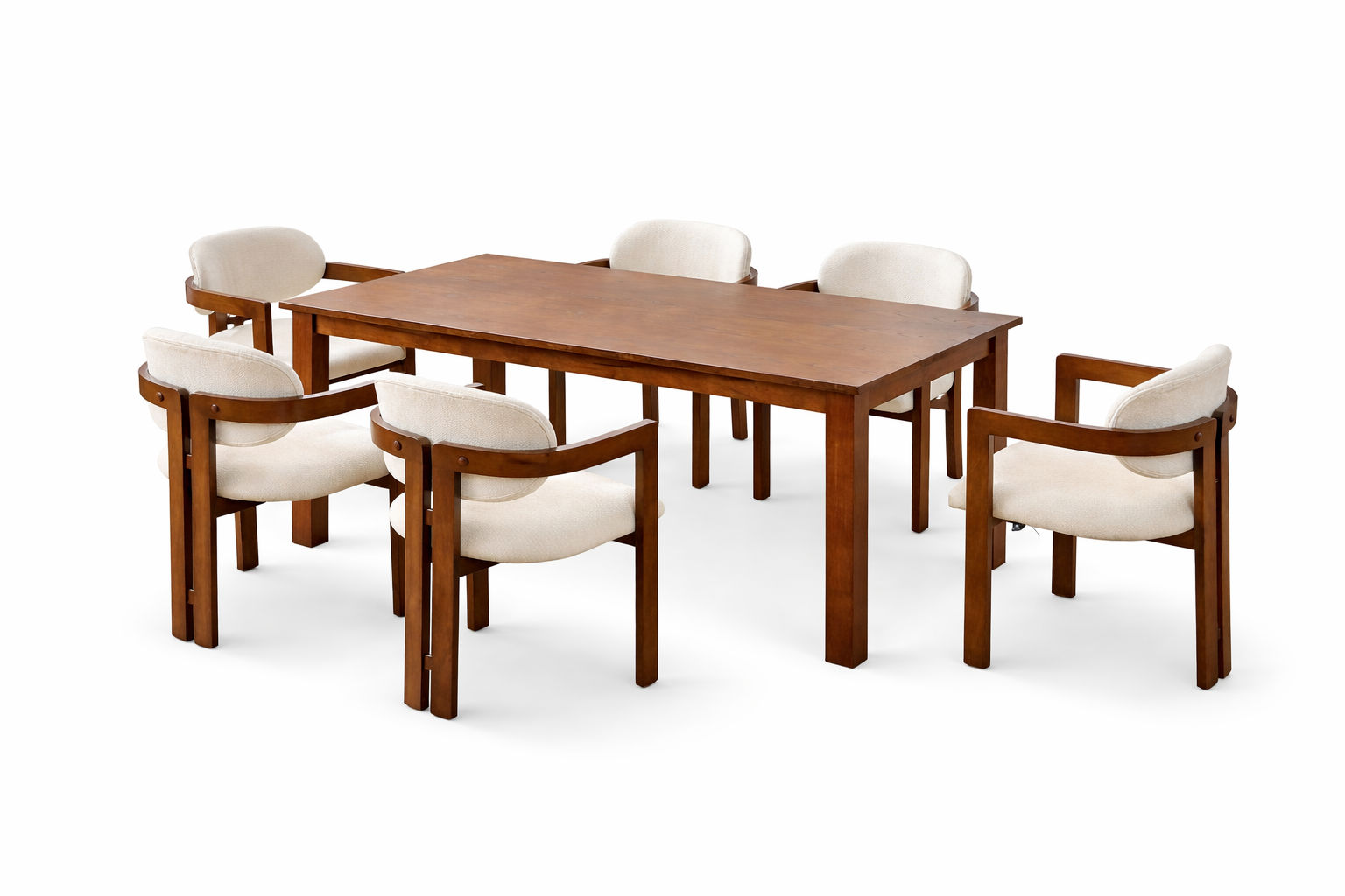 Ziyane 7-Piece Mid-Century Modern Rubberwood Dining Set - Brown - 180 cm