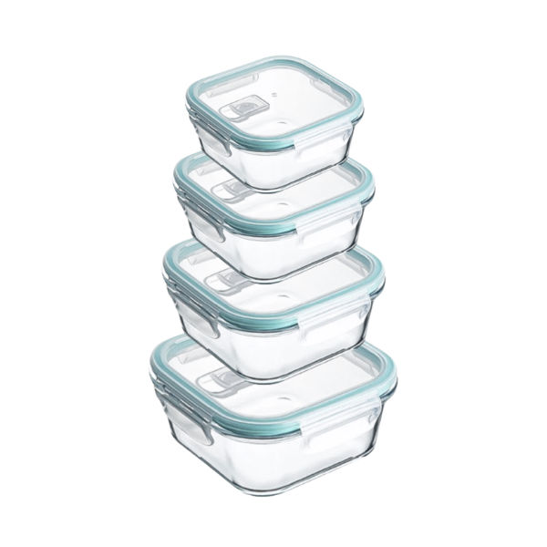 Set of 4 Leak-Proof Glass Food Containers - Square