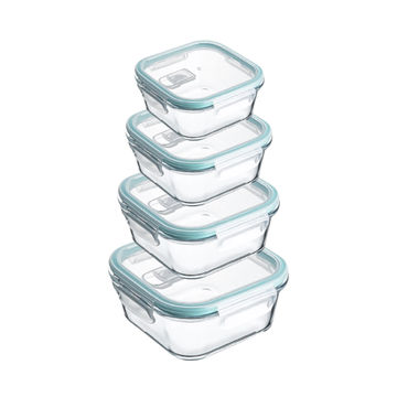Set of 4 Leak-Proof Glass Food Containers - Square