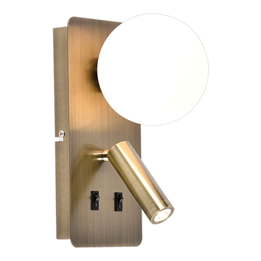 Metal Wall Bracket with Opal Plastic Cover and 2 Switches