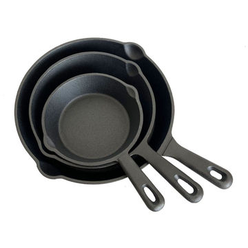 Lifespace Quality 3 Piece Matt Black Cast Iron Skillet Pan Set