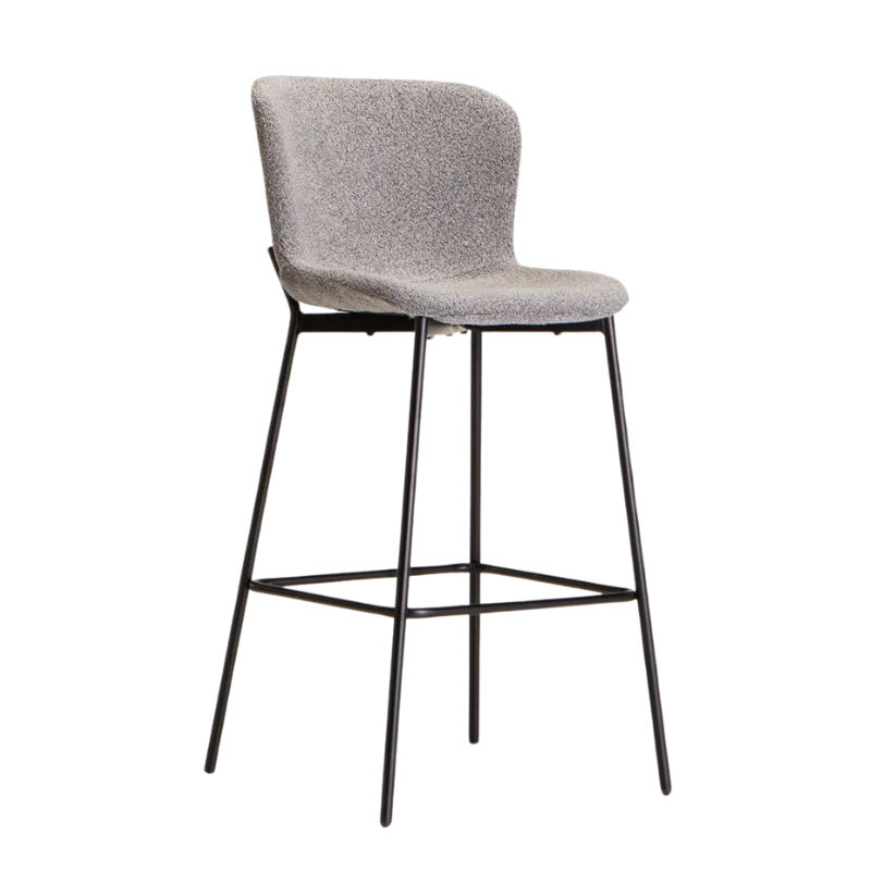 Rae Boucle Fabric Barstool - Grey