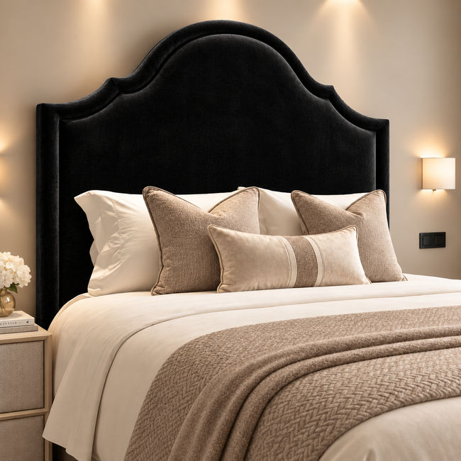 KC Furn - Black Aurelia Luxury Arched Velvet Headboard