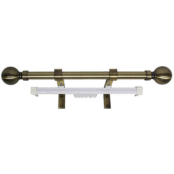 Matoc 25mm Pole and Single Rail Kit - Ball Finials - Antique Brass - 2.0m