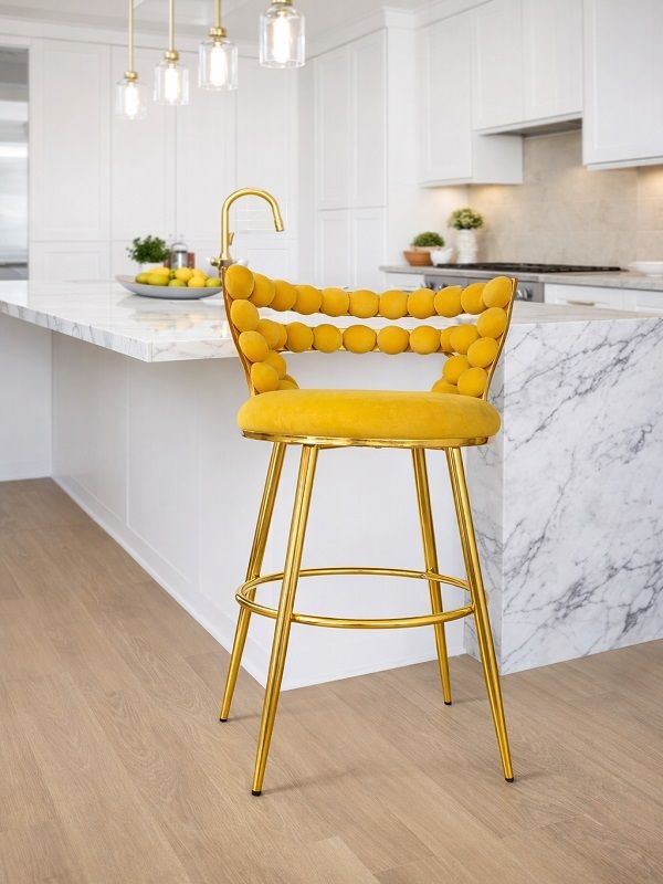 Prestige Home - Valentina Yellow Velvet Barstool