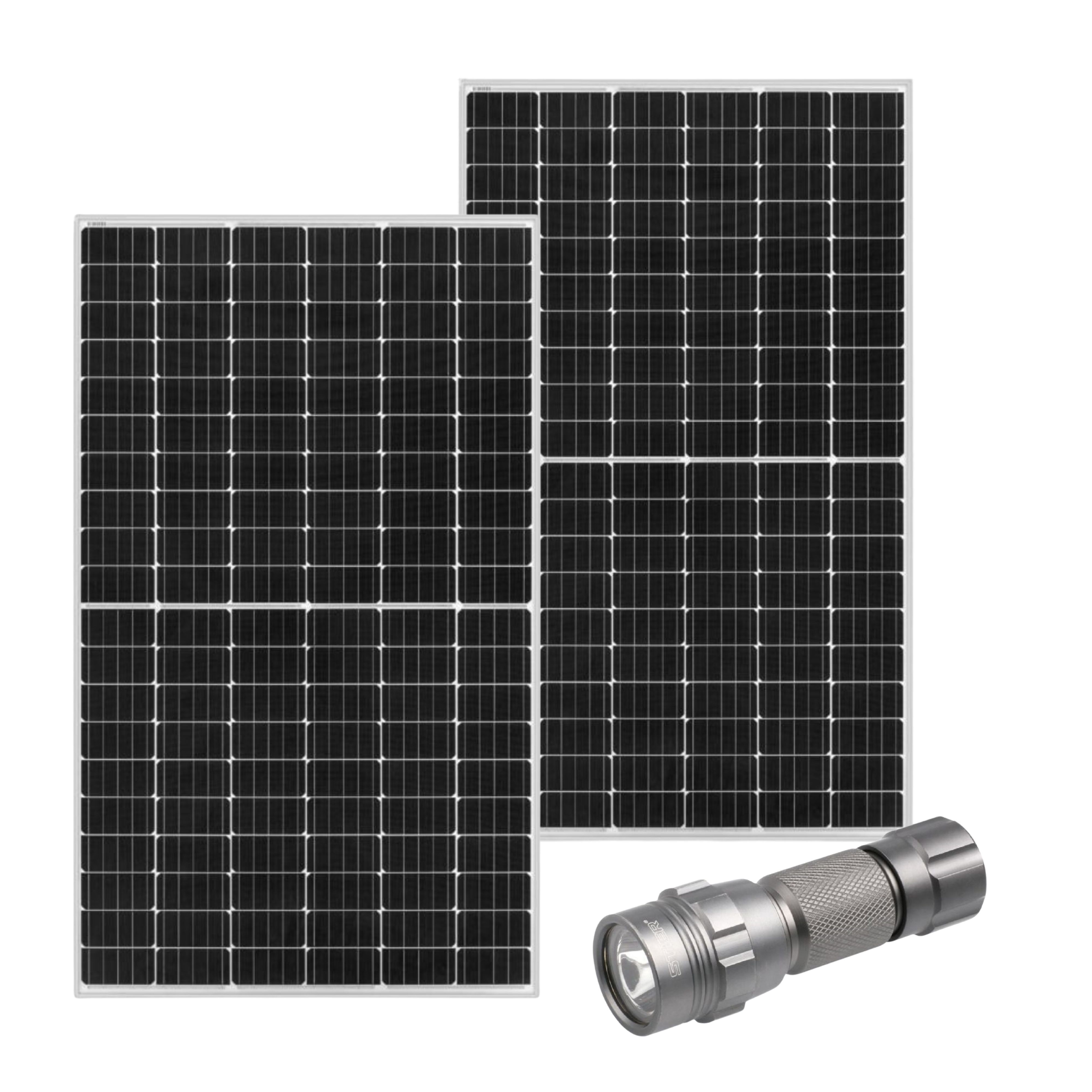 Ecco 410w Mono Solar Panel and Stier Torch - 2 Pack Combo