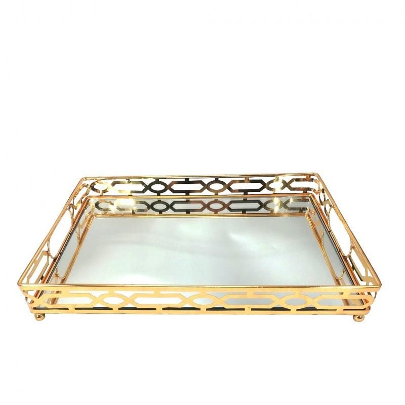 Decorative Tray Vintage Gold Mirror Metal Tray Rectangular