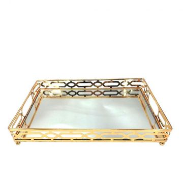 Decorative Tray Vintage Gold Mirror Metal Tray Rectangular