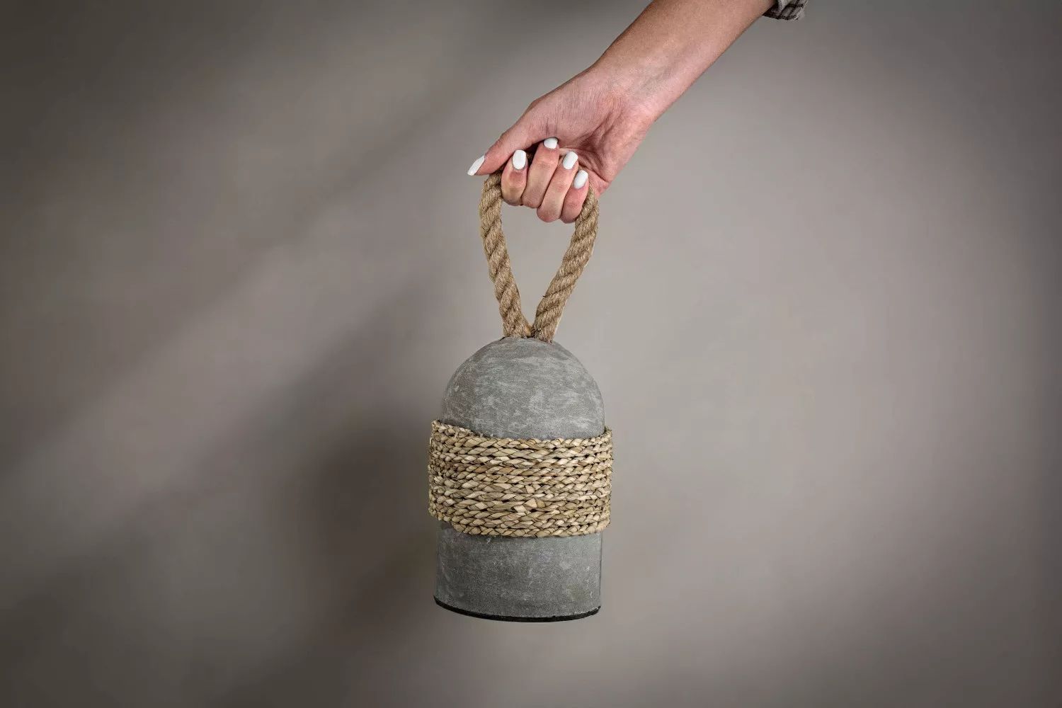 Shia Concrete Door Stopper with Rope Handle – Grey Industrial Door Stop