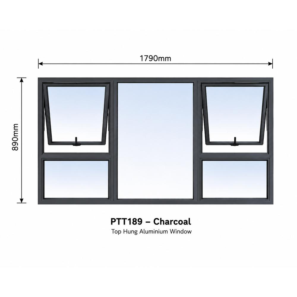 PTT189 – Top Hung Aluminium Window – Charcoal 1790mm X 890mm 2 Opening Vents