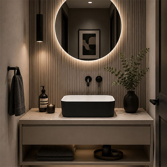Modicum (Small) Midnight Quartz with Gloss White Interior Counter Top Basin