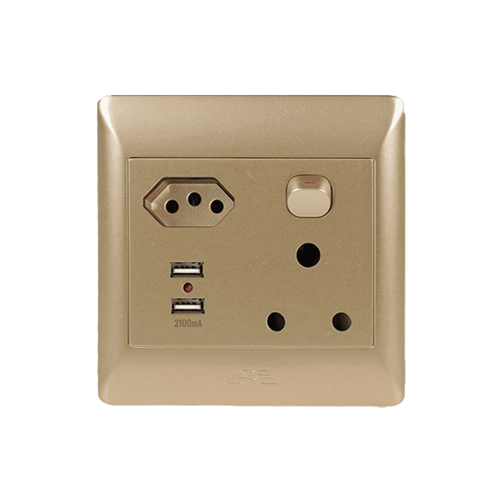 1x16A + 1 EURO + 2 USB SOCKET OUTLET 4x4 CHAMPAGNE COVER PLATE
