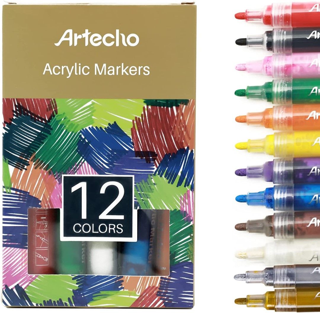 Artecho Water Based Acrylic Marker - Set of 12 Colours - 3mm Line Width
