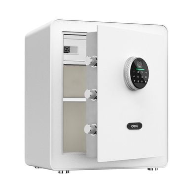 Deli Fingerprint Safe Box H450W380D320mm, Biometric Electronic Steel Security Cabinet, White