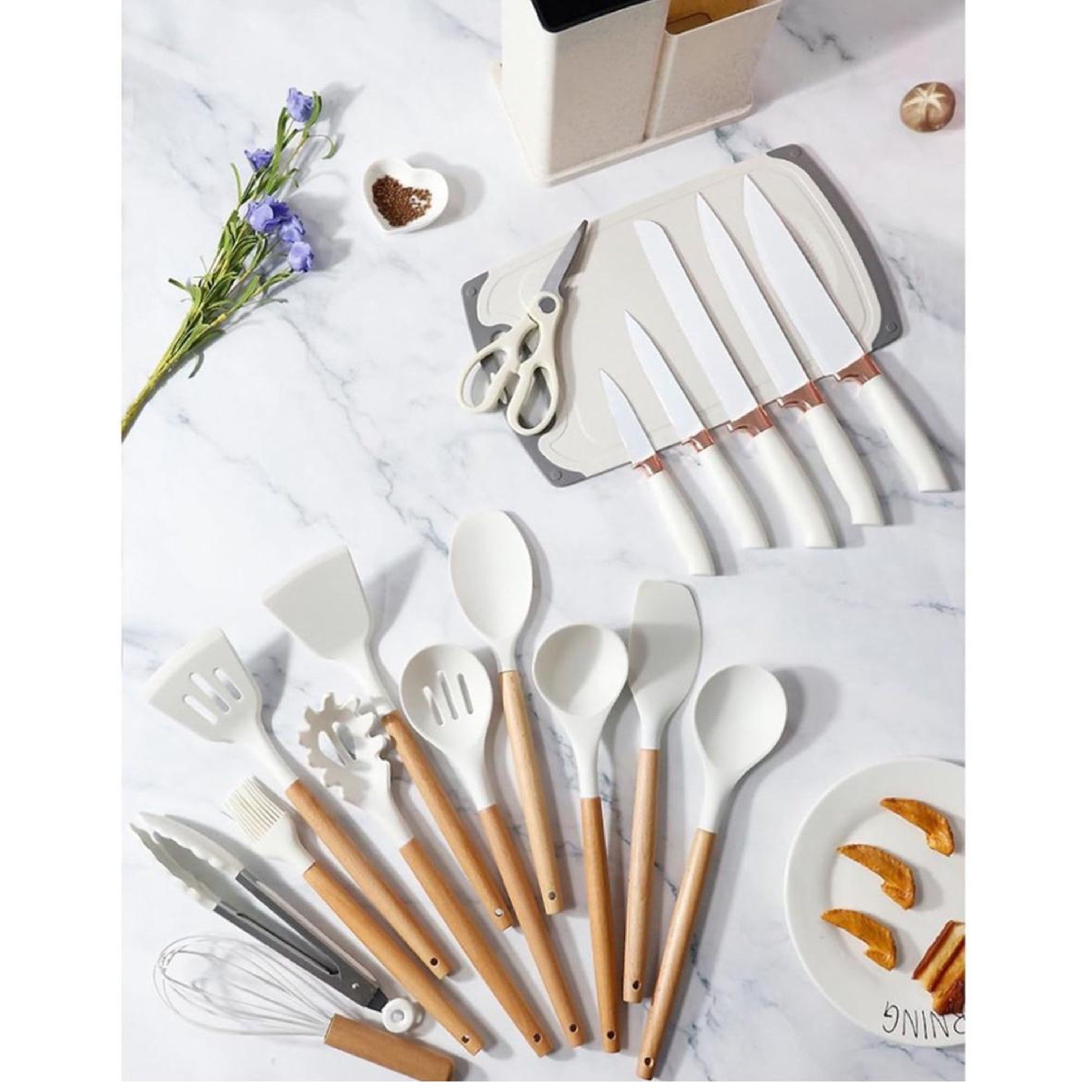 Madiega Furniture - 12 Piece Silicone Kitchenware Set - White