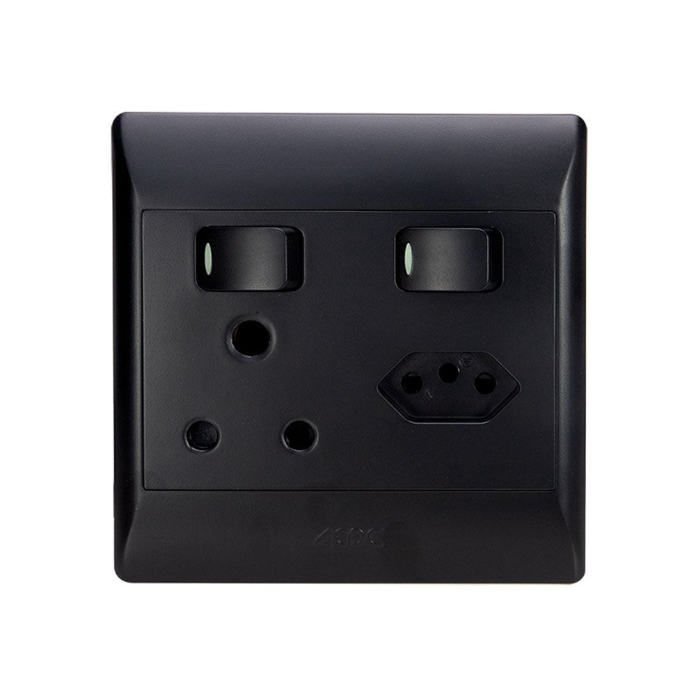 ACDC - Black 1x16A And 1 Euro Sw Socket Outlet 4x4 With Cover Plate