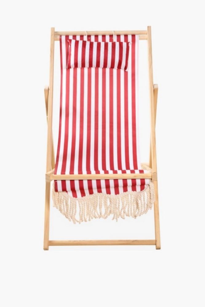 Fringe Beach Chair Red & White Stripe Coastal Recliner