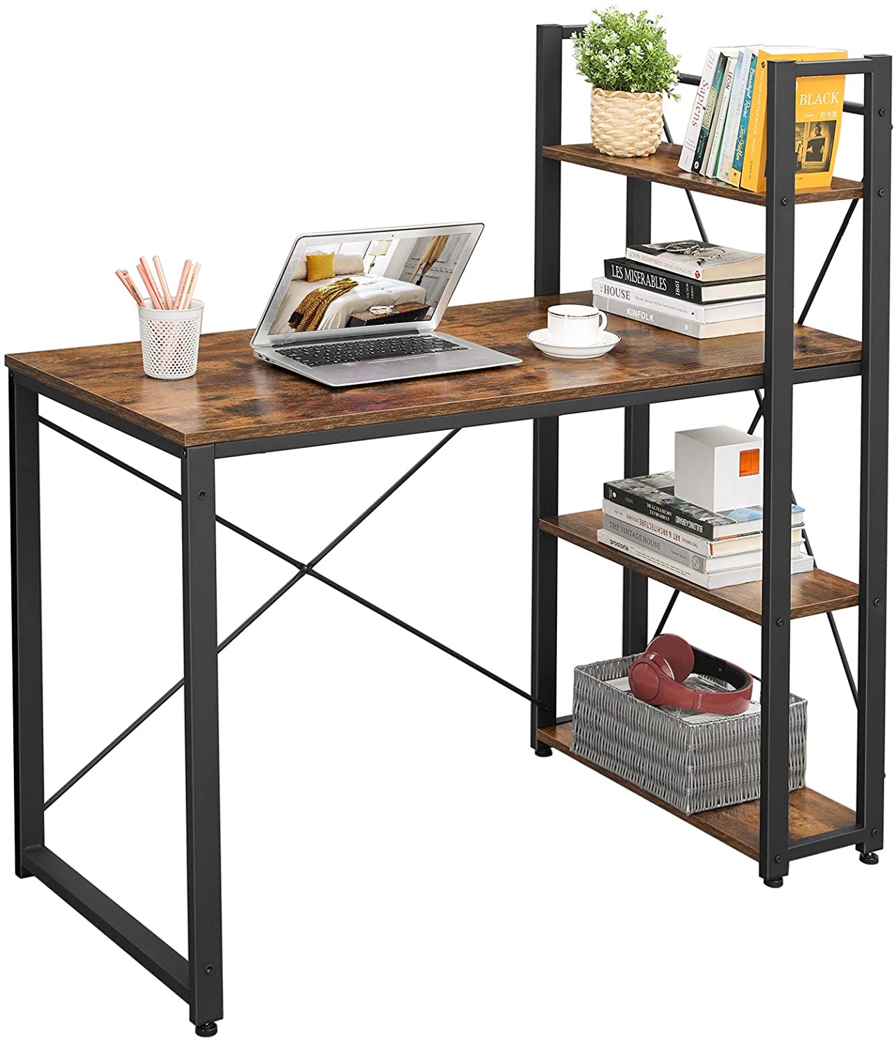 Lifespace Home Office Industrial Computer Desk with Bookshelf