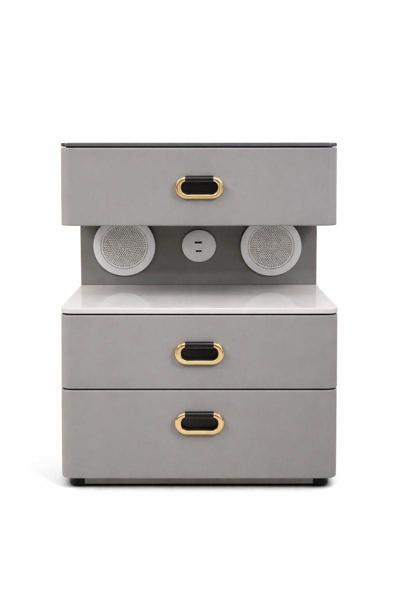 LBM FURN- Smart LED Nightstand 3 Drawer Pedestal- Grey