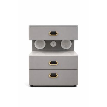 LBM FURN- Smart LED Nightstand 3 Drawer Pedestal- Grey
