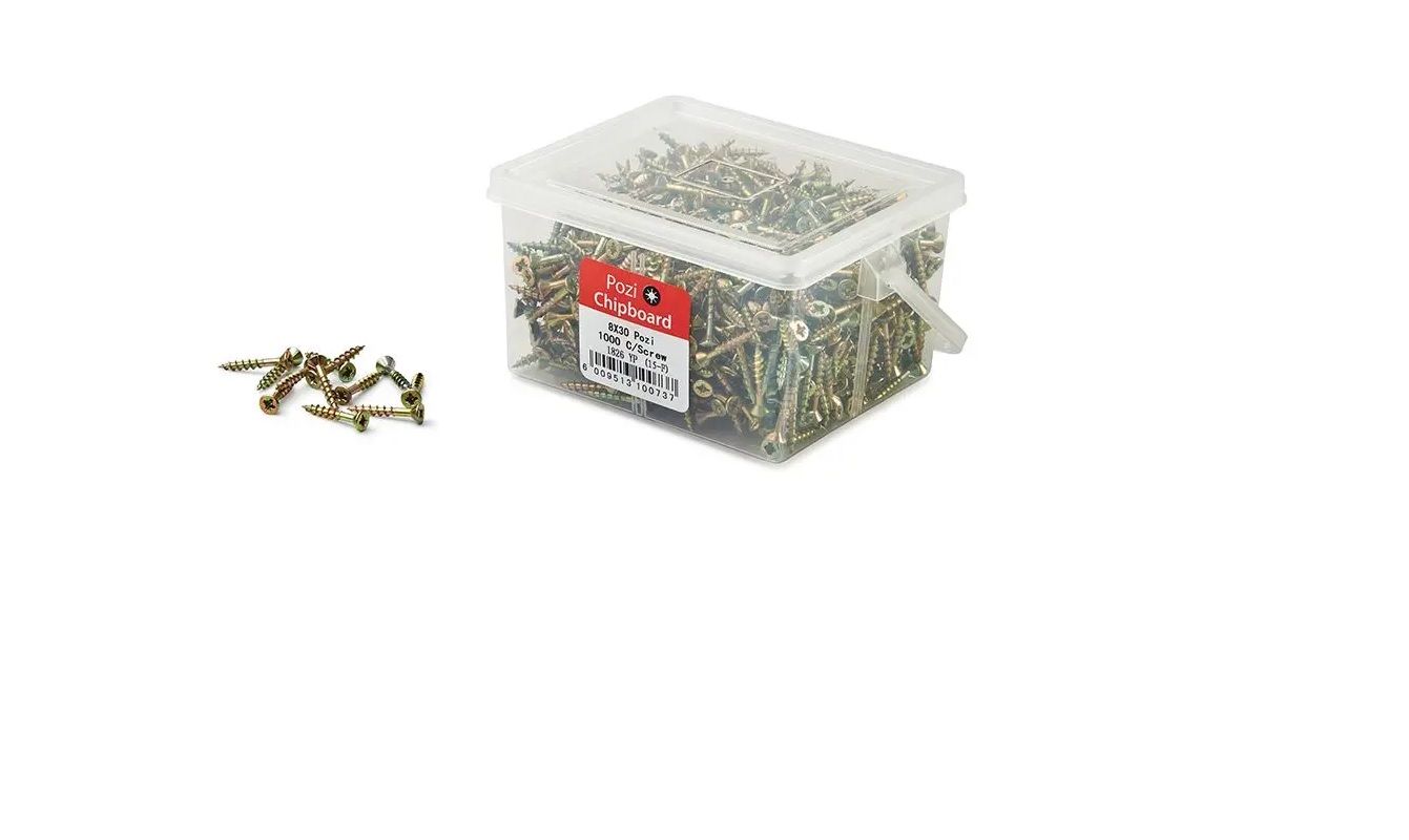 Chipboard Screws, Pozi, No.8, 4mm x 30mm, 1000 pieces BY WOODLY
