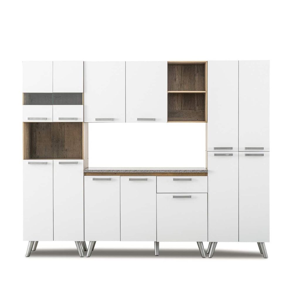 3-Piece Versa Kitchen Cabinet Set – UK Oak & Snow White with Shelves, Drawers and Cupboards