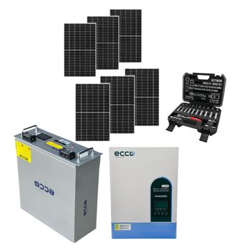 Ecco 6.2kw Invertor 51V Lithium Battery, 6 580w Solar Panel and Socket Set