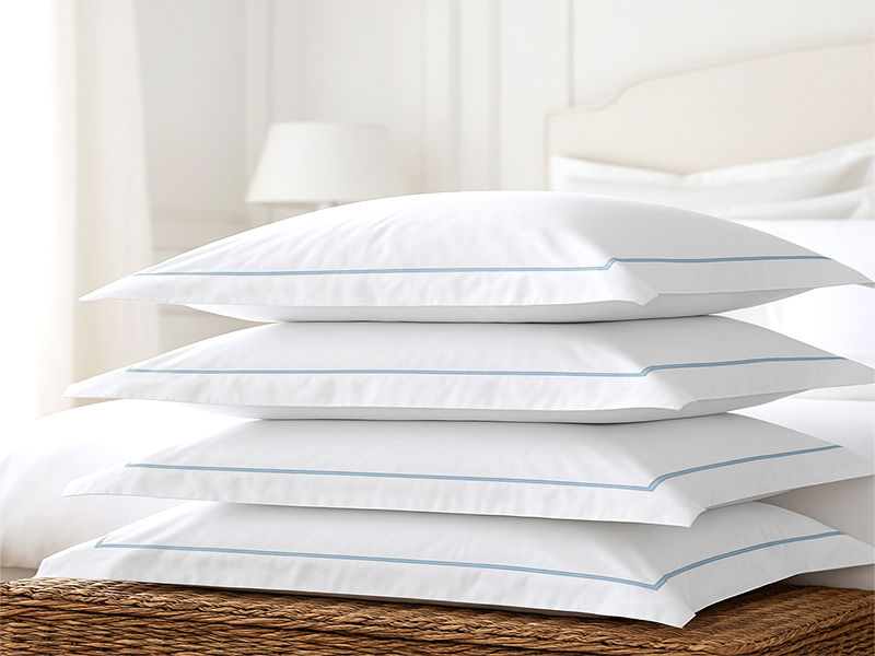 Rey's Fine Linen - Egyptian Collection - Oxford Satin Stitch Pillow Cover - Crystal Blue - Standard (06 Sets)