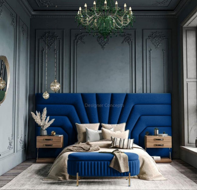 Isadora Overlap  Headboard Double -Royal Blue