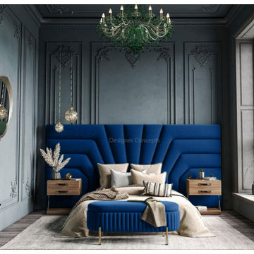 Isadora Overlap  Headboard Double -Royal Blue