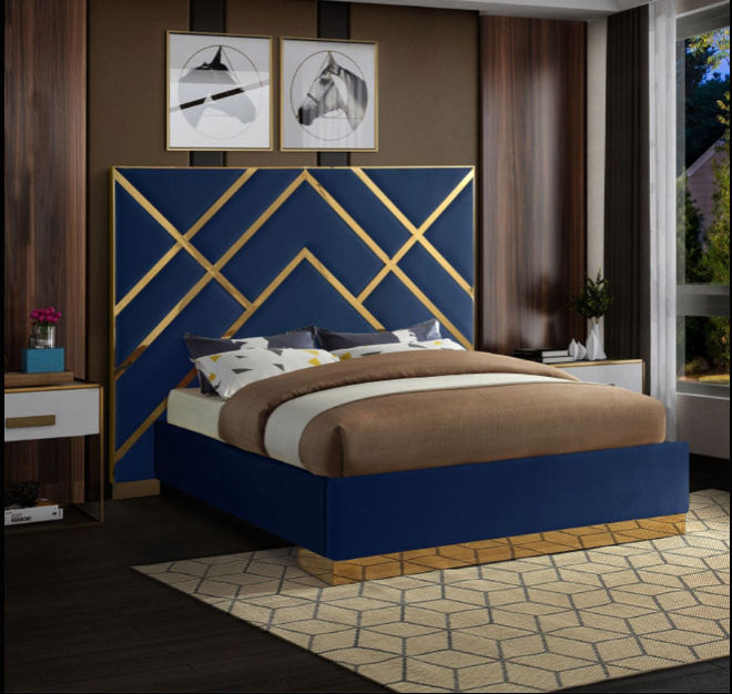 Adara Sleigh Bed Queen -Blue