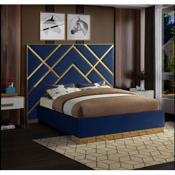Adara Sleigh Bed Queen -Blue