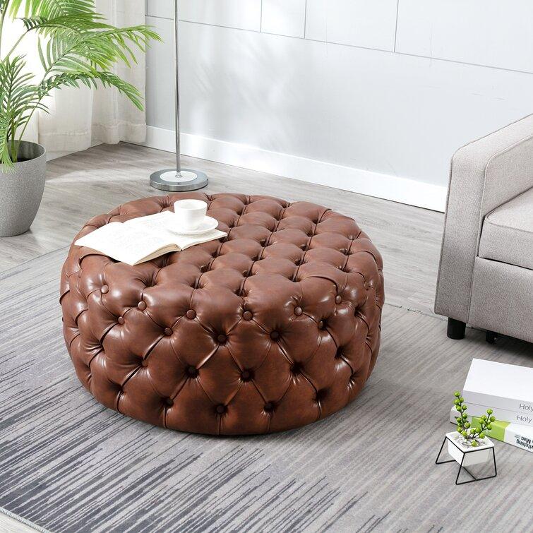 Faraai Square Large Button Tufted Chesterfield Leather Ottoman