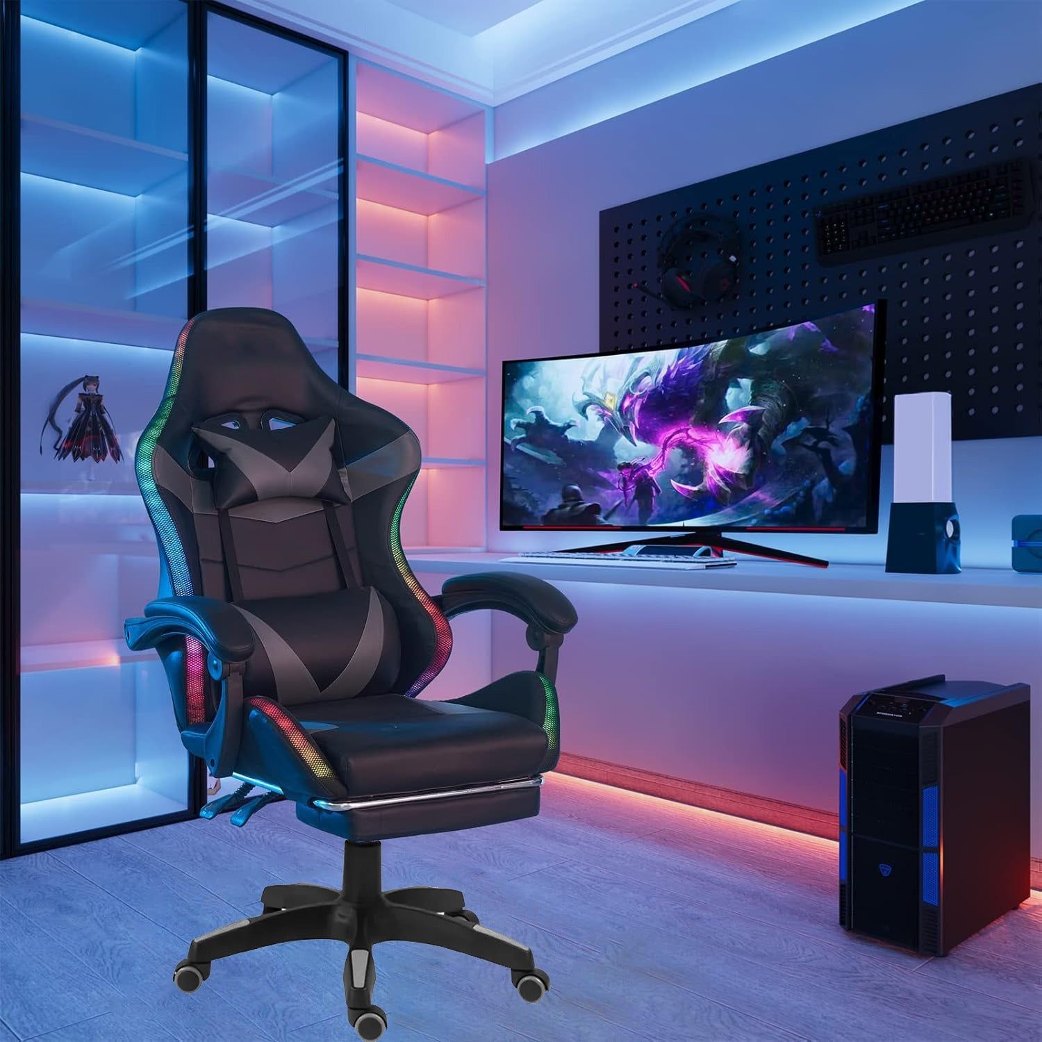LED Lights Gaming Chair - Grey/Black