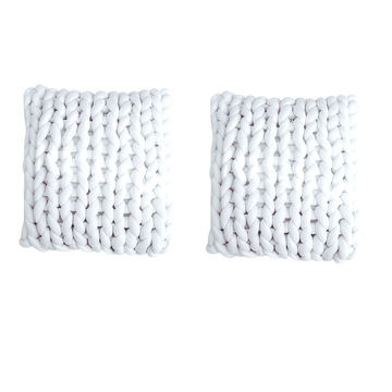 Chunky Knit Square Cushion SET - WHITE