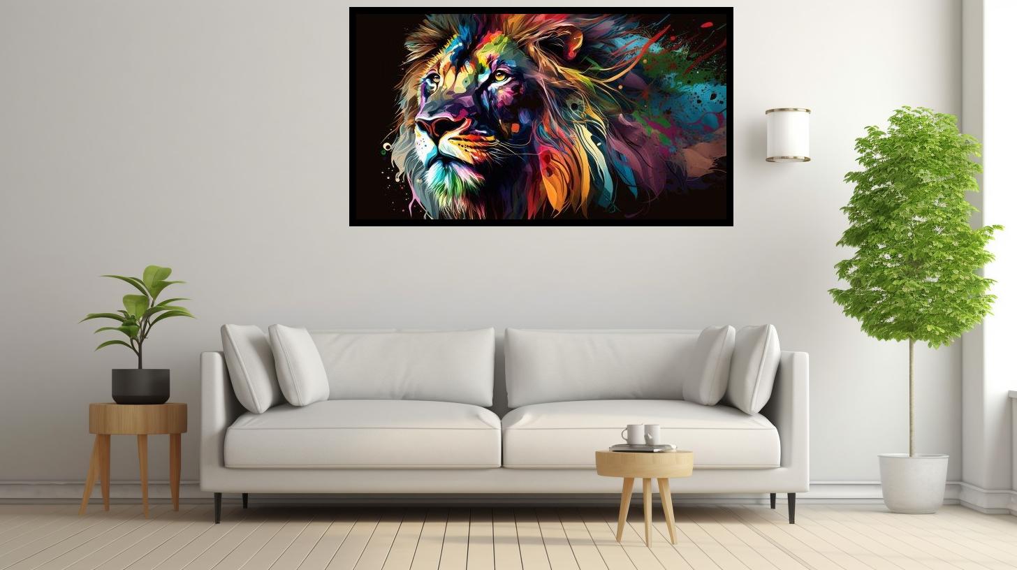 Canvas Wall Art - Fierce Colourful Lion - B1594 [120 x 80 cm]