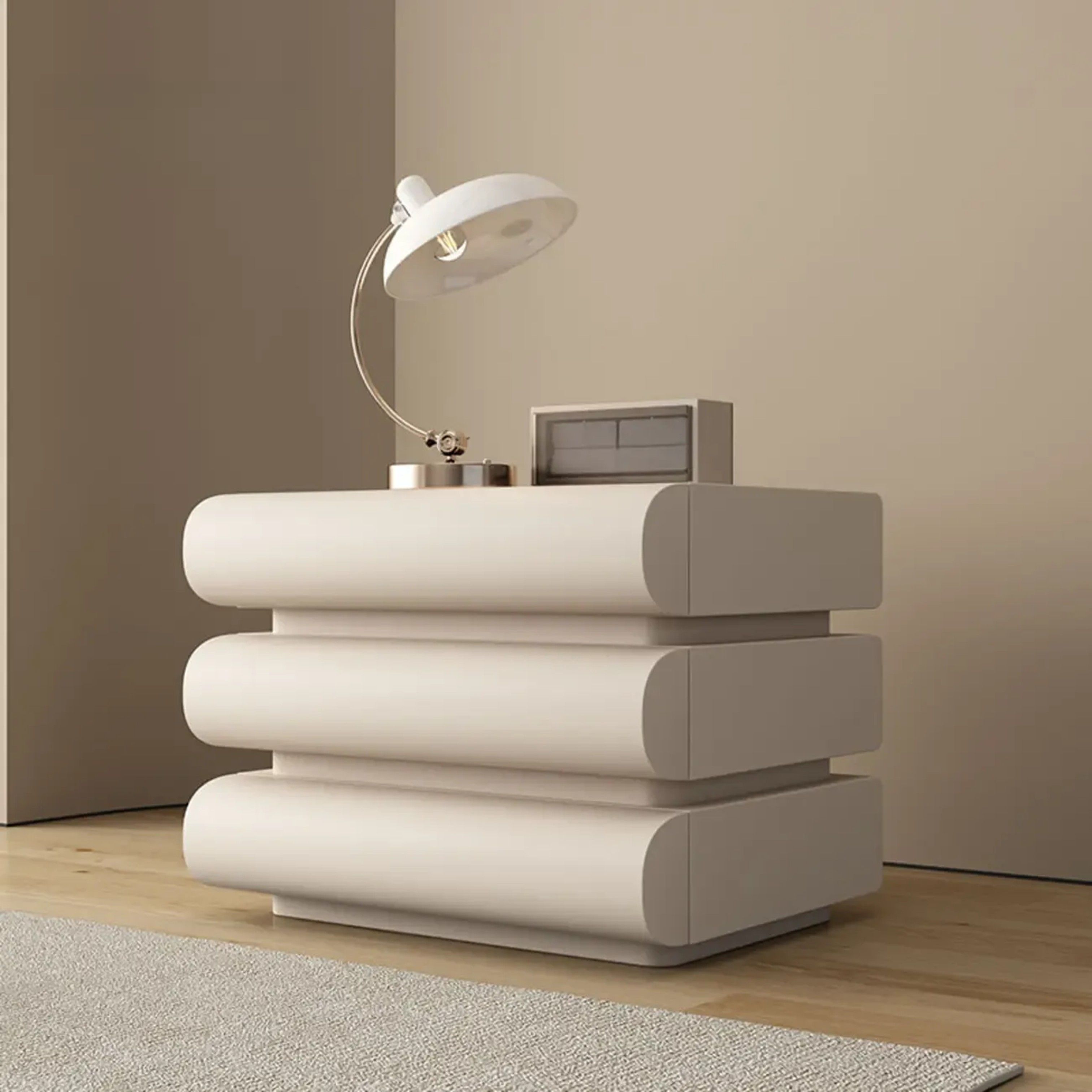 Madiega Furniture - Modern Minimalistic Bedside Table with 3 Drawers - Off-White