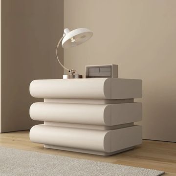 Madiega Furniture - Modern Minimalistic Bedside Table with 3 Drawers - Off-White