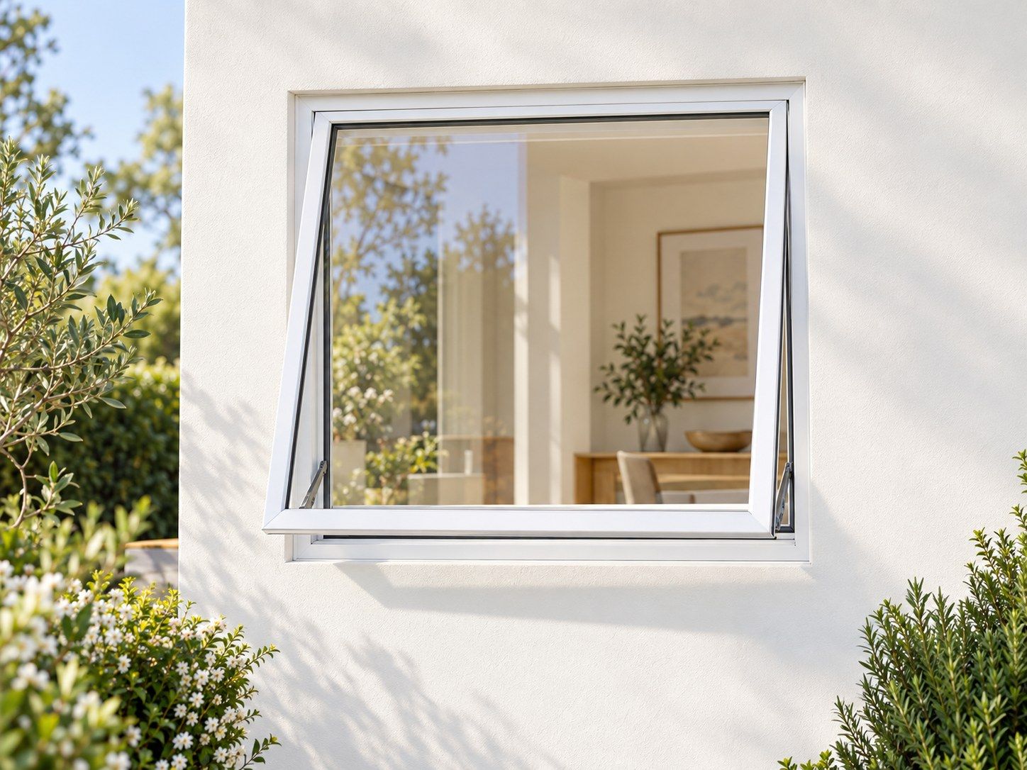 Kenzo Premium Top-Hung Aluminium Window - White, 900 900 mm, Single Full-Height Opener, Clear Glass