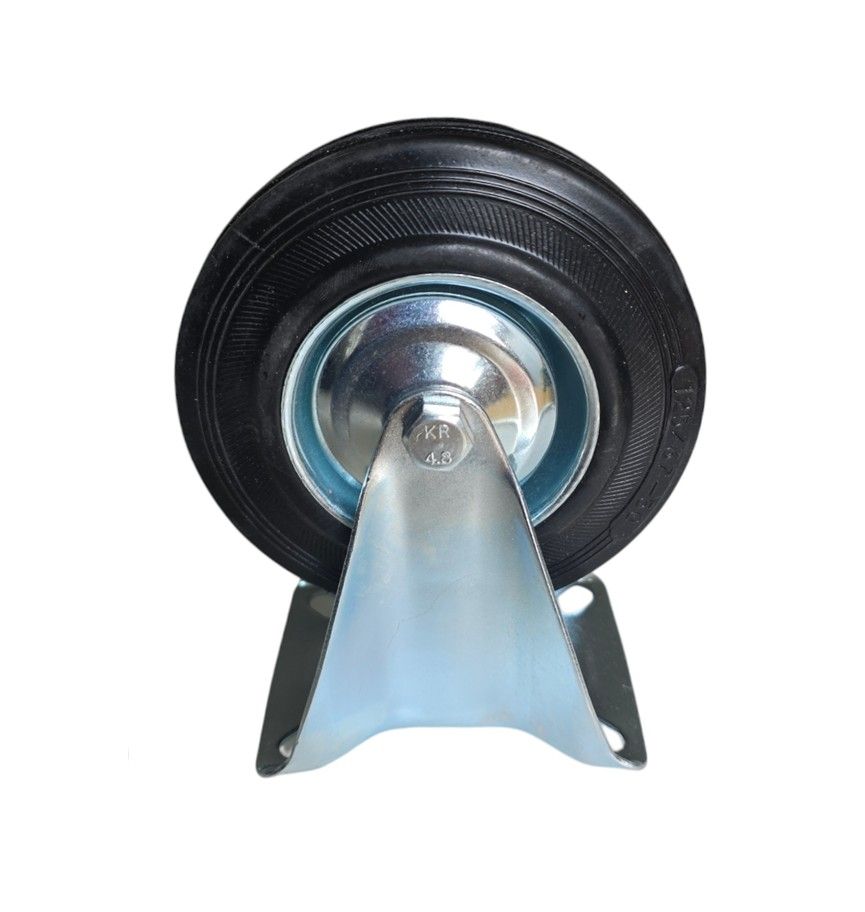 Trolley Wheel - Castor Wheel Rubber 125mm - Fixed Galvanised Steel Plate