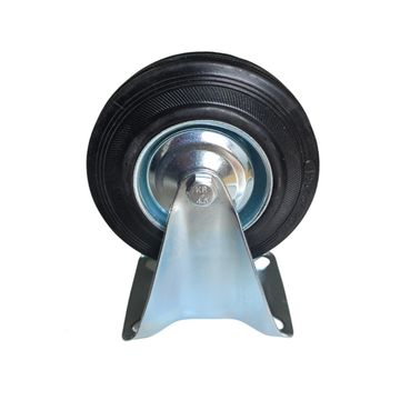 Trolley Wheel - Castor Wheel Rubber 125mm - Fixed Galvanised Steel Plate