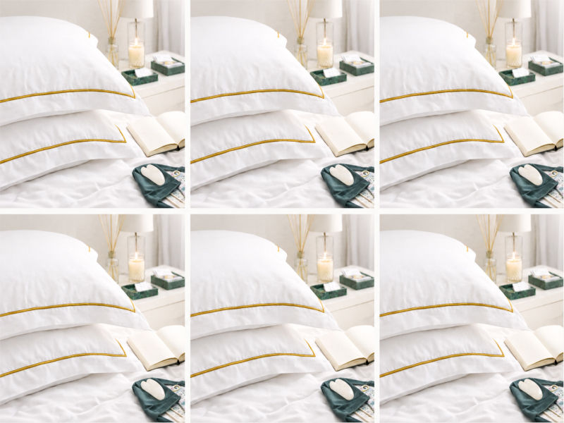 Premium Collection - Oxford Artisan Gold Satin Stitch Pillow Cover Set - King - (06 Sets)